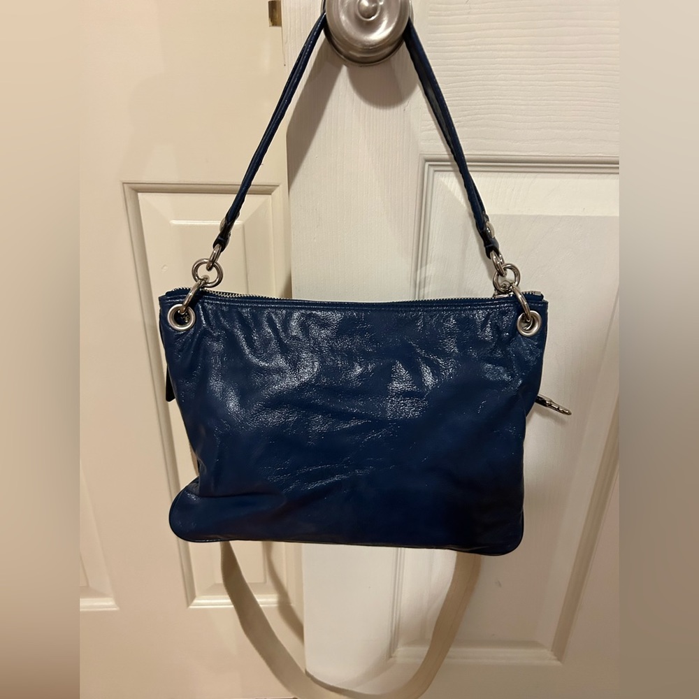 Authentic Coach Poppy Blue Glazed Leather Crossbody Hipster Shoulder Bag Purse - Picture 2 of 10
